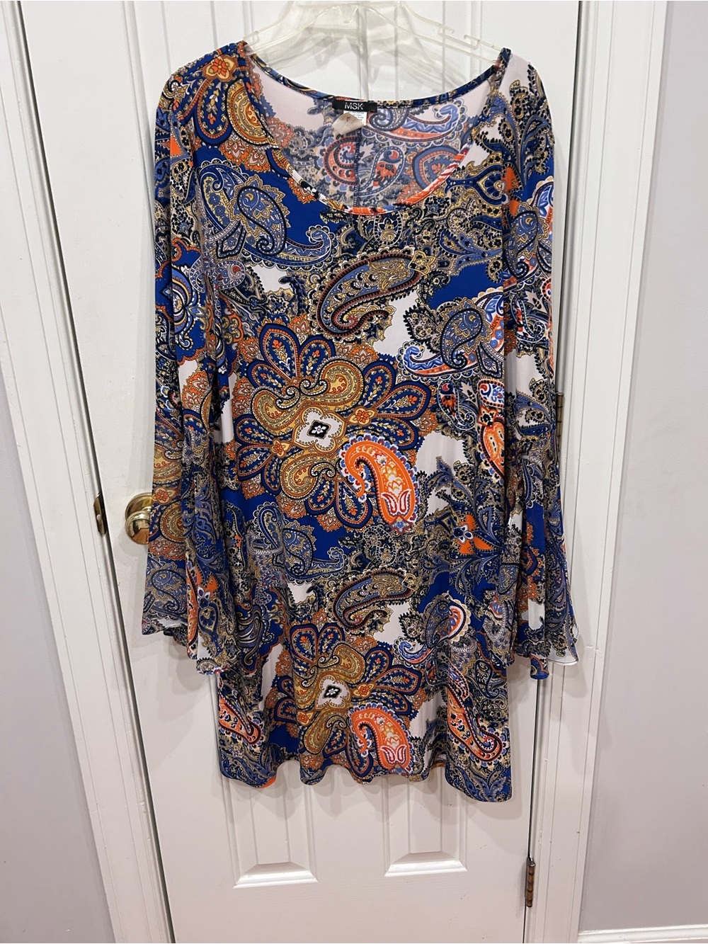 MSK Blue, Orange, Cream Paisley Blouse